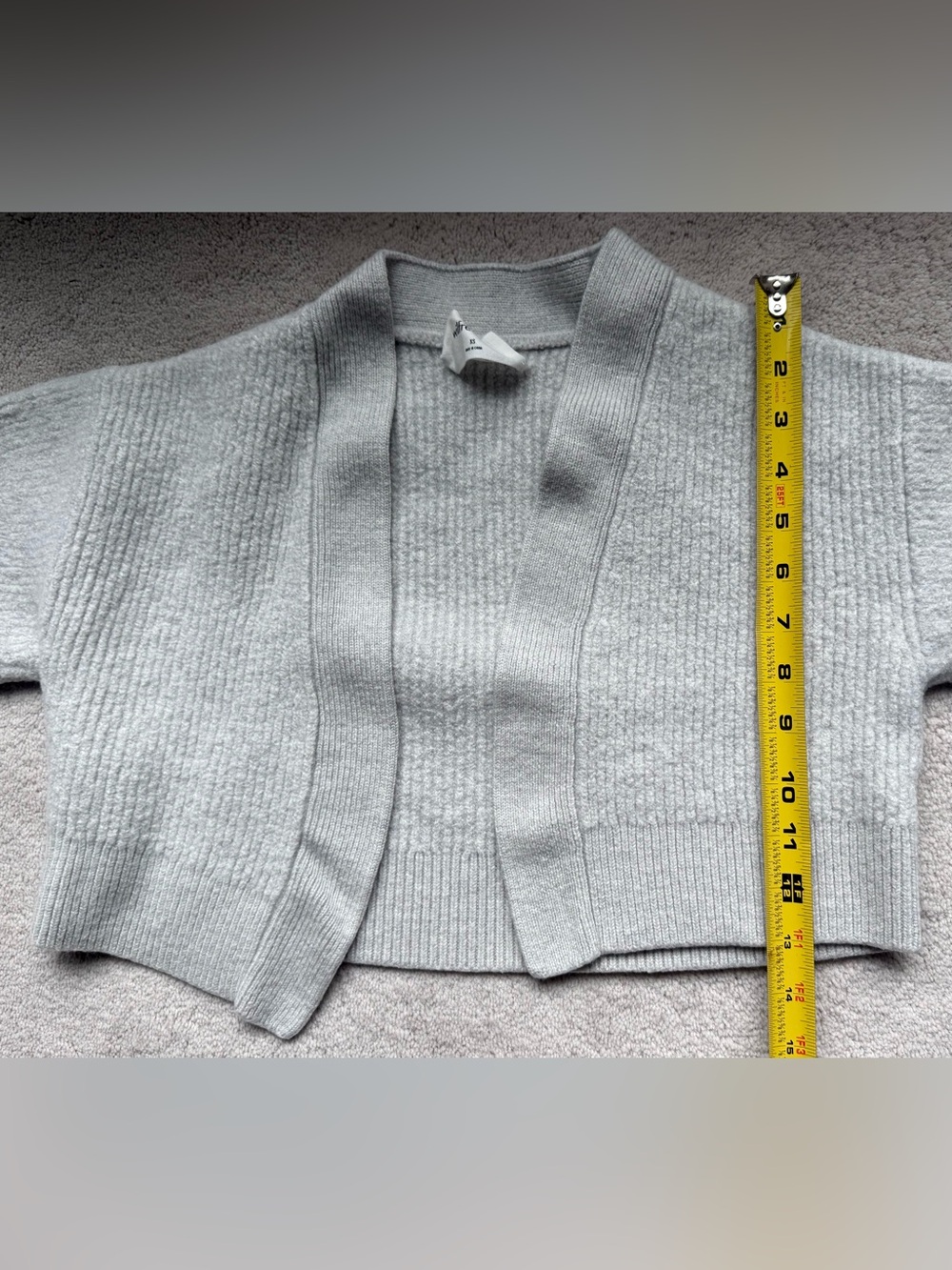 Aritzia Wilfred Free XS Gray Open Front Cropped Cardigan Balloon Sleeve Sweater - Picture 3 of 6